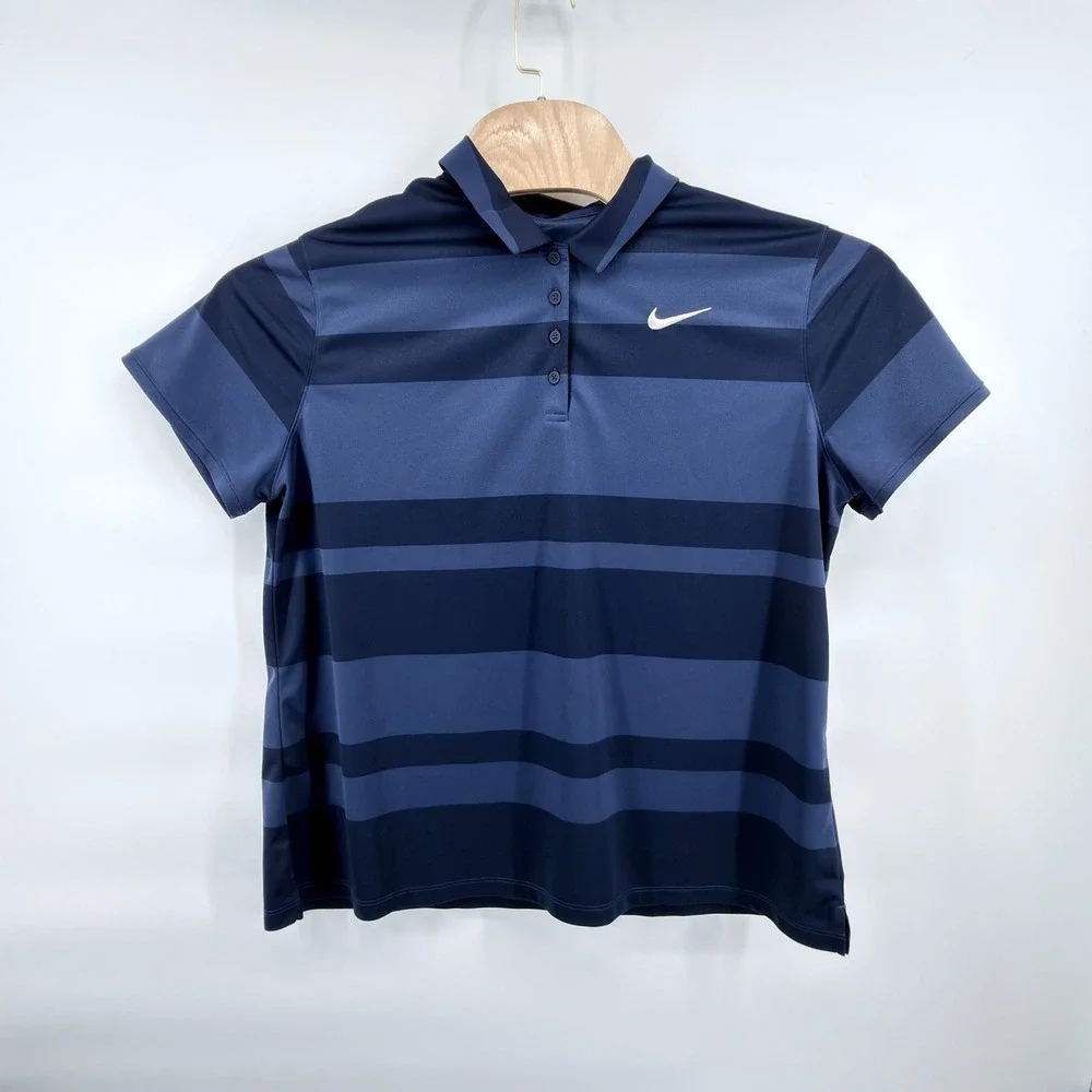 Nike Golf Dri-Fit Polo Shirt Womens XL Blue Striped Short Sleeve Performance